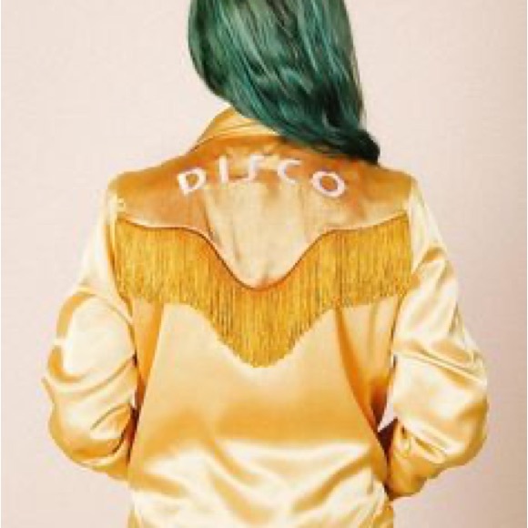 Valfre Jackets & Blazers - Valfre Gold Satin Fringe Statement Jacket